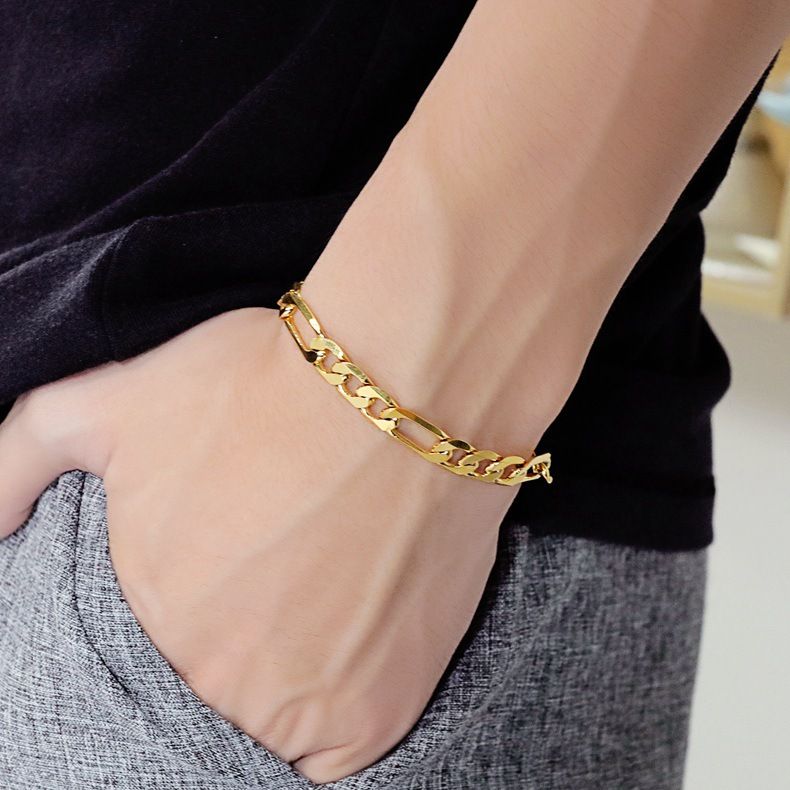 Bracciale cubano in oro resistente alla luce, da uomo, in acciaio al titanio, punk, con catena NK, coppia, 3:1, gioielli di alta qualità per donne_voghion.com