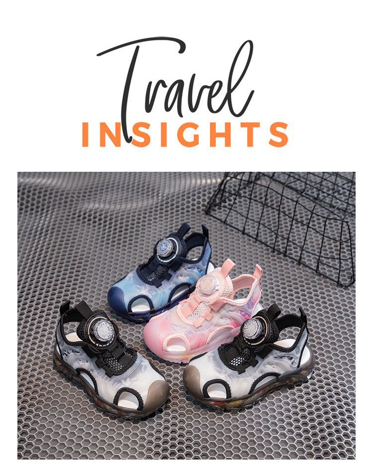 Sandali da bambino con punta luminosa e suola morbida e fresca per studenti delle scuole primarie e secondarie, spiaggia estiva con fibbia rotante_voghion.com