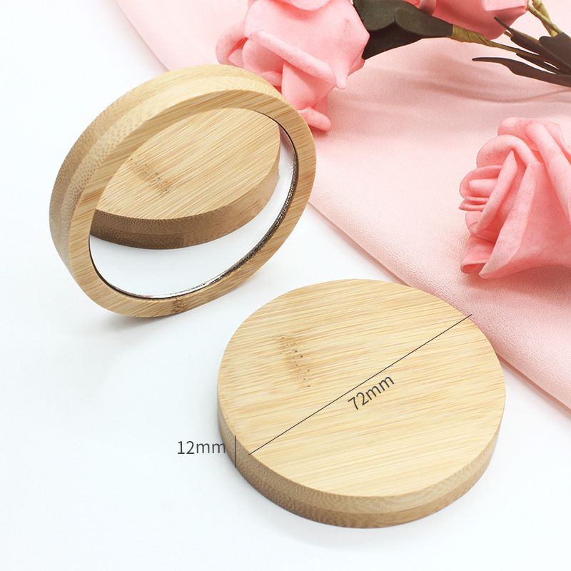 1 Pz Puro Legno Rotondo Portatile Personalità Studente Ufficio Lavoratore Trucco Faggio Legno Creativo Regalo Piccolo Specchio_voghion.com
