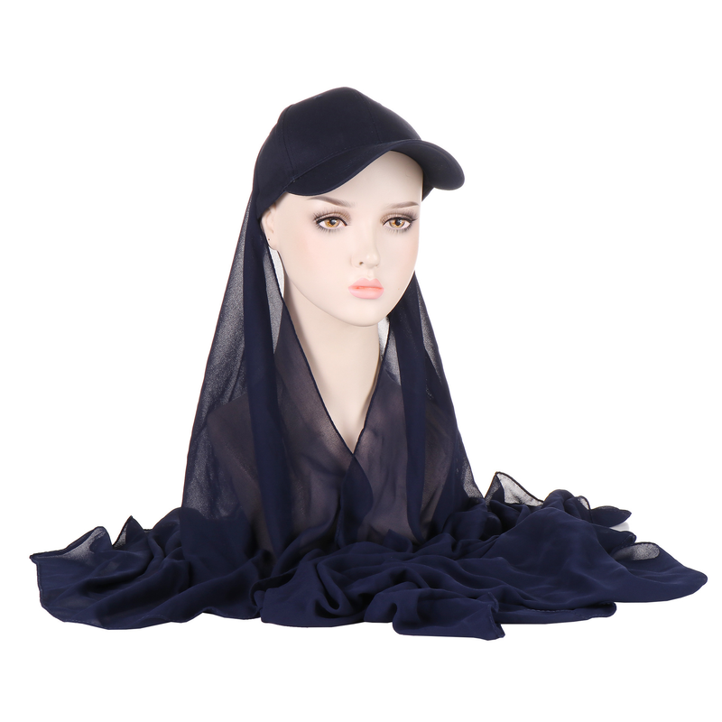 Sciarpa di perle in tinta unita stile cappelli da donna e berretto da baseball in cotone, sciarpa e cappello hijab in 2 pezzi_voghion.com