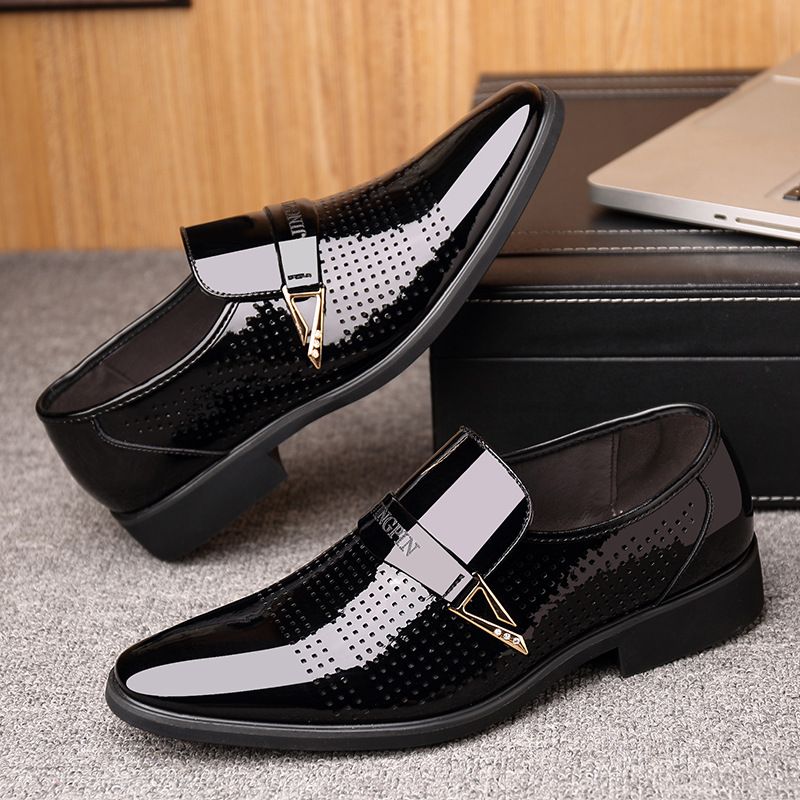 Euro Step Große Sommerschuhe aus perforiertem Leder im britischen Stil mit spitzer Zehenpartie für junge Männer, modische und trendige Business-Schuhe für Herren_voghion.com