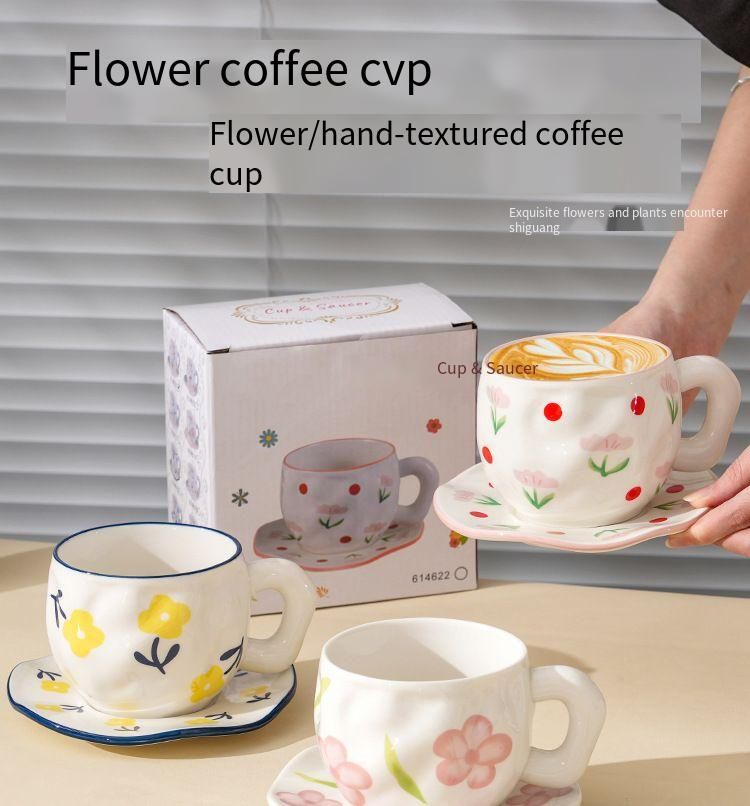 Ins Style Ceramic Coffee Pinched Hand Painted Irregular And Saucer High Aesthetic Breakfast Cup_voghion.com