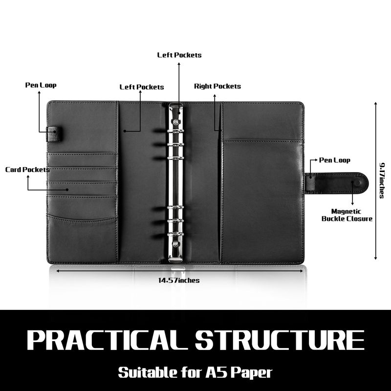 A5 Pastel PU Leather Binder Notebook – Refillable Planner With Zipper Pocket, Card Slots & Cash Holder – Premium Lined Journal For Work_voghion.com
