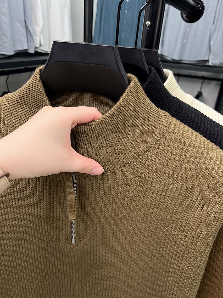 Herren-Strickpullover mit Stehkragen und halbem Reißverschluss – Trendiger Freizeitpullover für Herbst & Winter, klassisches Lagenteil_voghion.com