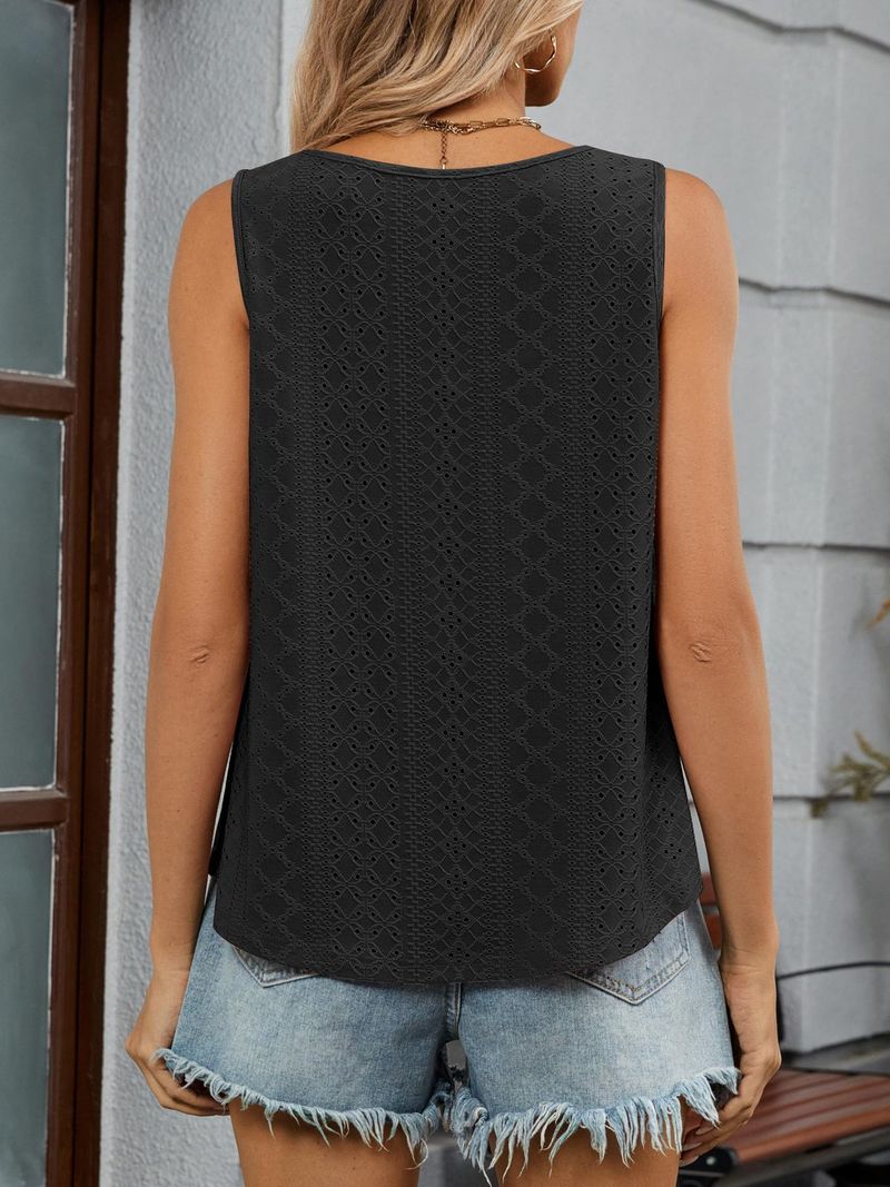 2025 Sommer Neue Rundhals Ärmellose Feste Farbe Strap Mode Lässig Taste Aushöhlen Weste_voghion.com