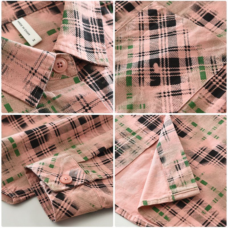 Camicia a maniche lunghe a quadri alla moda per uomo, alla moda e versatile, top ampio e casual._voghion.com