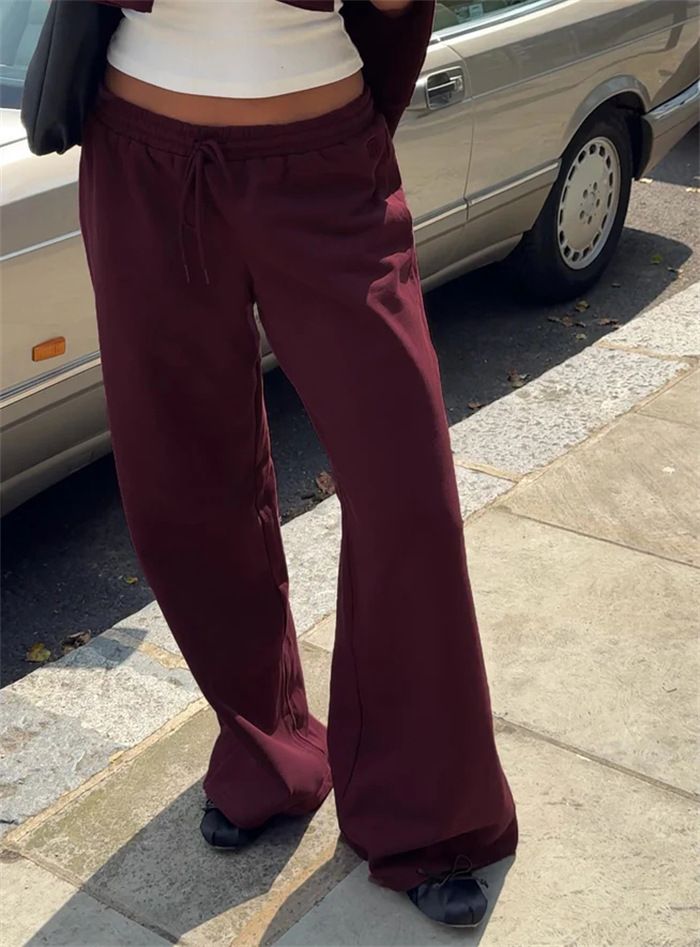 Streetwear Two-Piece Set – Zip-Front Long-Sleeve Jacket & Drawstring Wide-Leg Pants, Polyester-Spandex Blend (S-XL, Solid Colors, Unisex Edge)_voghion.com