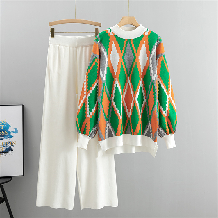 Set de două piese pentru femei, la modă de toamnă și iarnă, cu pantaloni largi, de mărime mare, cu picior larg_voghion.com