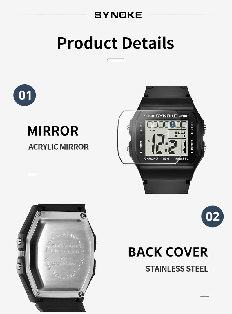SYNOKE Student Electronic Watch Unisex Sport Watch For Kids Waterproof Luminous LED Digital Lady Retro Men Wrist Watch_voghion.com