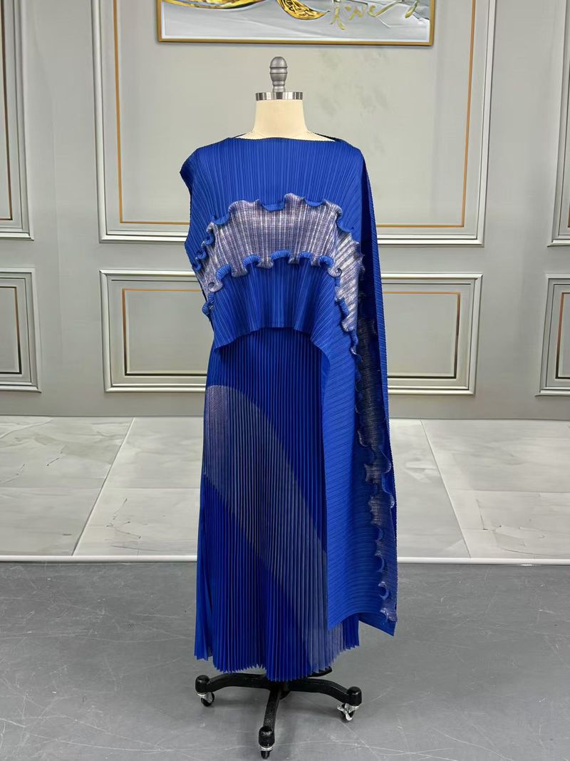 Fashion Suit Women's Long Skirt Pleated Skirt Irregular Splicing Top Two Piece Set_voghion.com