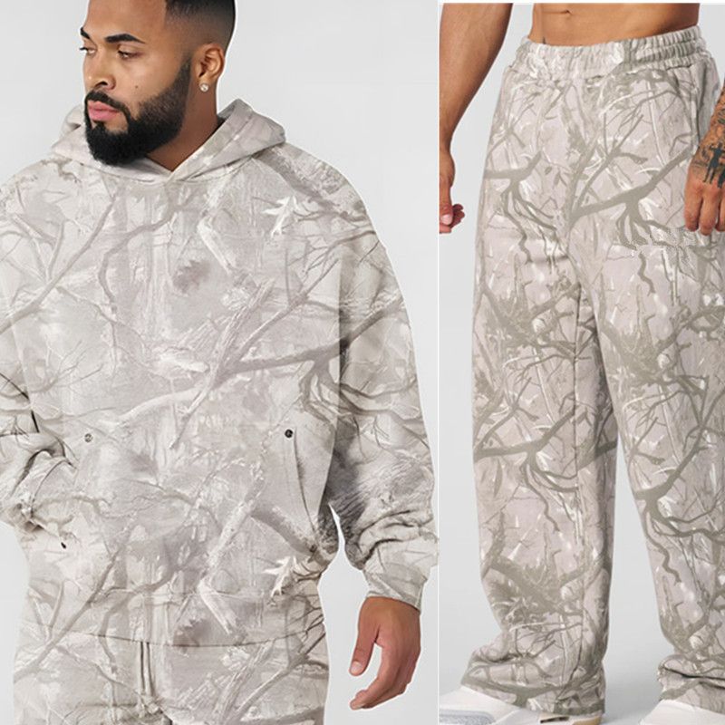 Men's Camouflage Hoodie Jogger Set - Winter Autumn Spring Running Gym Fitness Workout Tracksuit With Cotton Lining_voghion.com