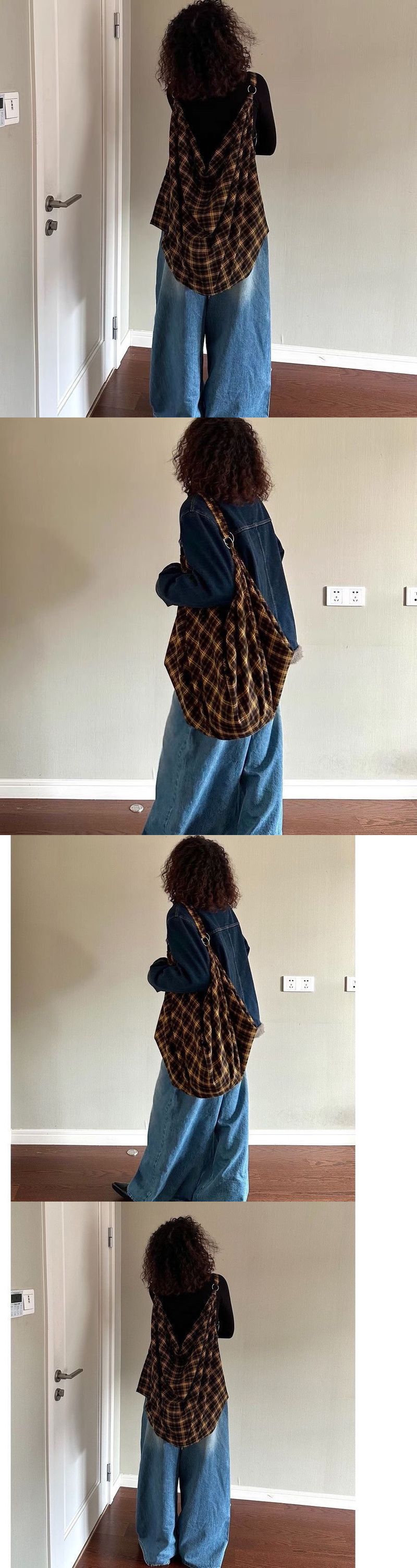 Women's Tote Bag Checkered Backpack Crossbody Bag 2025 Fall/Winter New Large Capacity_voghion.com
