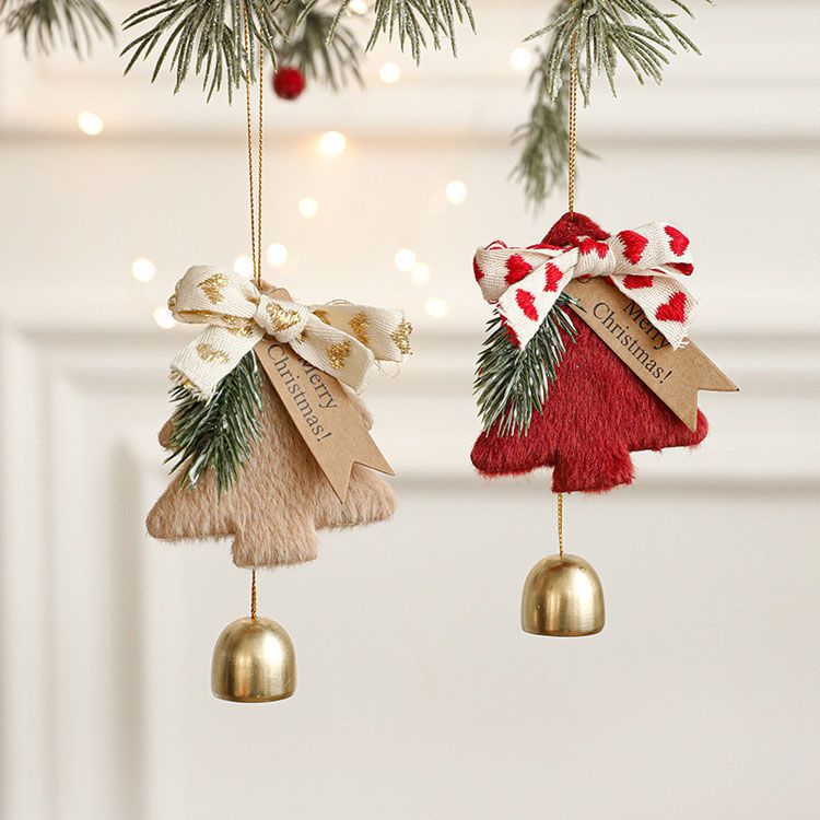 Red Christmas Tree Hanging Ornament Plush Bell New Year Door Handle Pendant Car Decoration Couple Gift_voghion.com