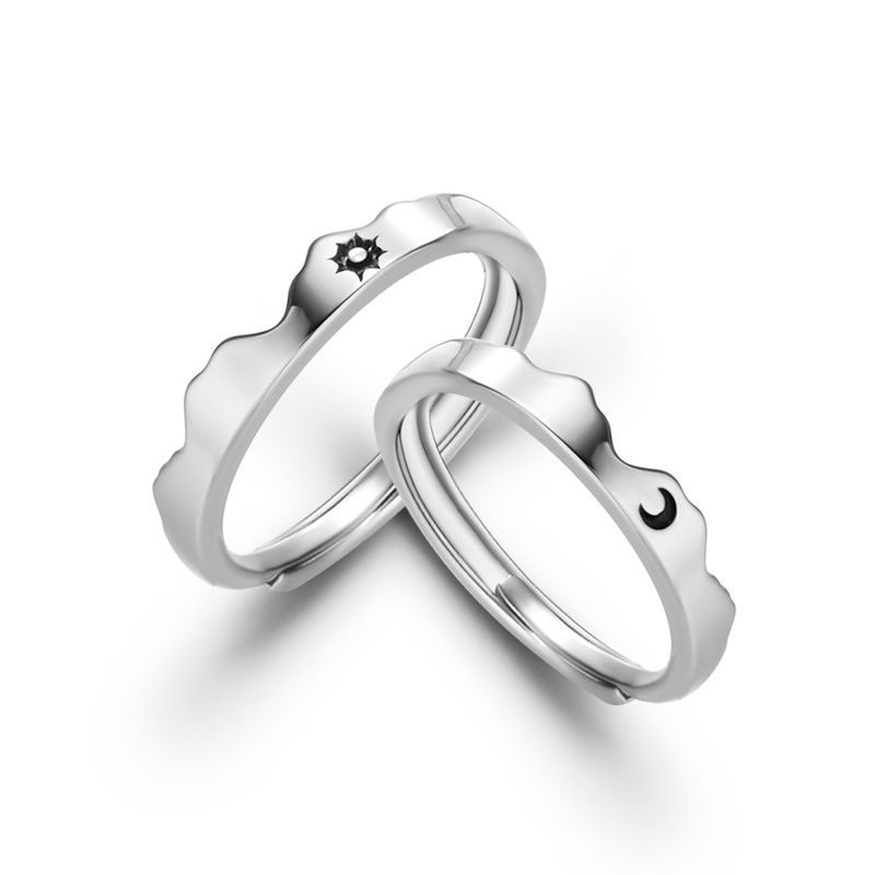 2025 Nuovi arrivi 2 pezzi Sole Luna amanti coppia anelli per donne uomini argento placcato regolabile anello aperto matrimonio San Valentino gioielli_voghion.com