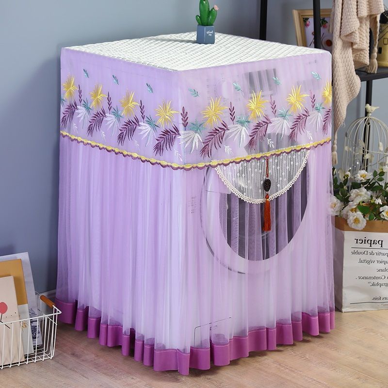 Fully Automatic Washing Machine Cover Tassel Pendant with Lace Embroidery Sunscreen Cover Dust Covers of Drum Washing Machine_voghion.com