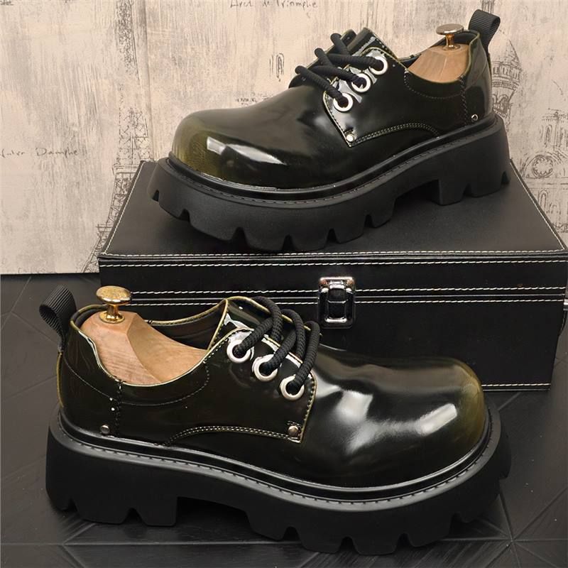 Herren Business Formal Neue Lack Elegant Casual Dicker Sohle Innen Große Zehen Derby Lederschuhe_voghion.com