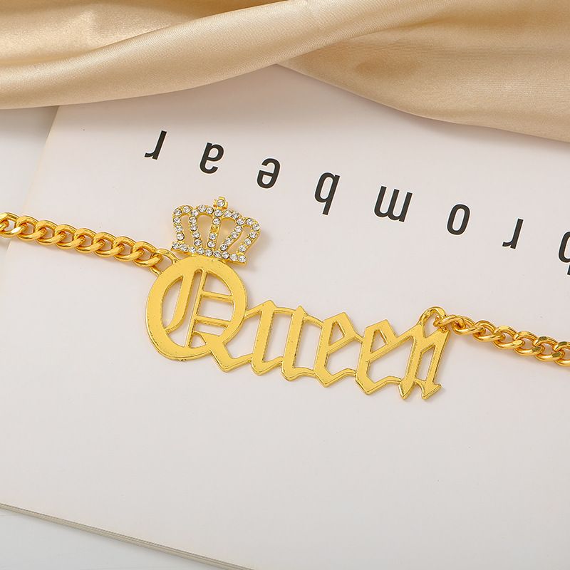 Overdreven persoonlijkheidsmode met diamanten kroonletterhanger korte ketting_voghion.com