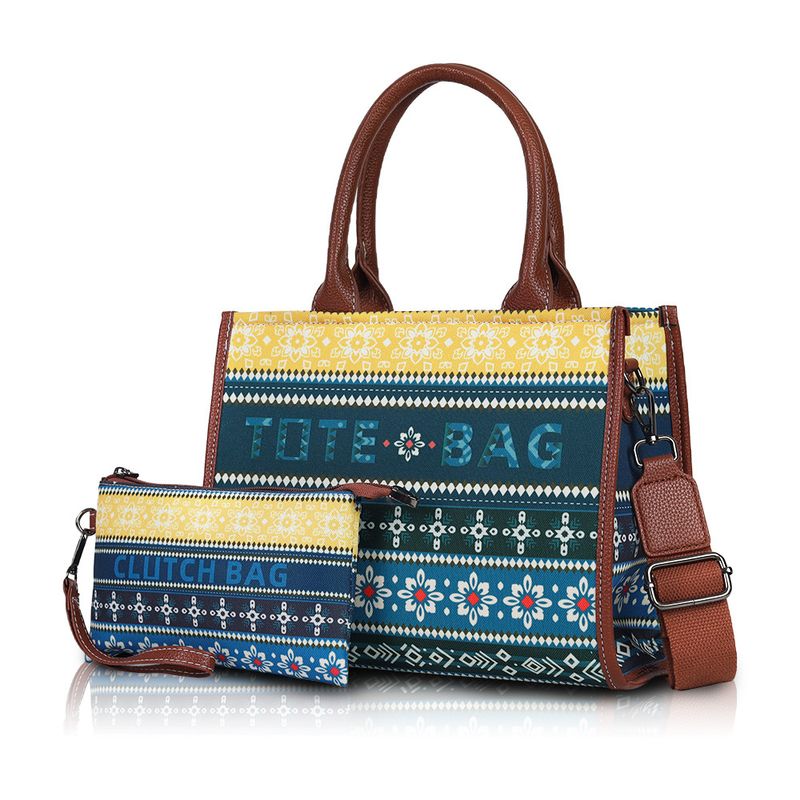 ethnic literary style printed mother and child bag large capacity tote bag storage travel shoulder messenger bag_voghion.com