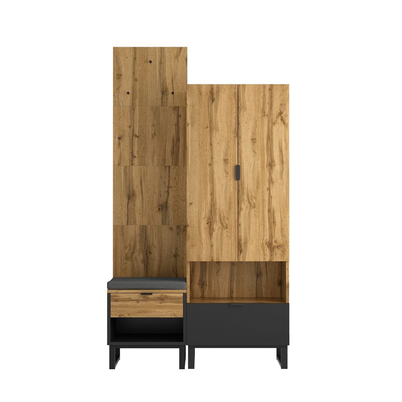Ensemble Garderoben avec banc à chaussures et coussin, accessoires suspendus à l'avant, tiroirs et étagères réglables_voghion.com