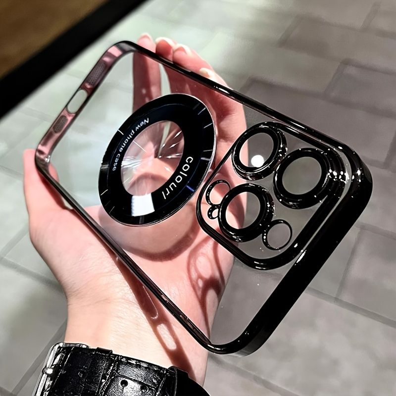 Luxury Transparent Magnetic Wireless Charging Phone Case For 15 14 13 12 11 Pro Max Plus 15Pro Cases With Lens Protector Shockprroof Soft Clear Cover_voghion.com