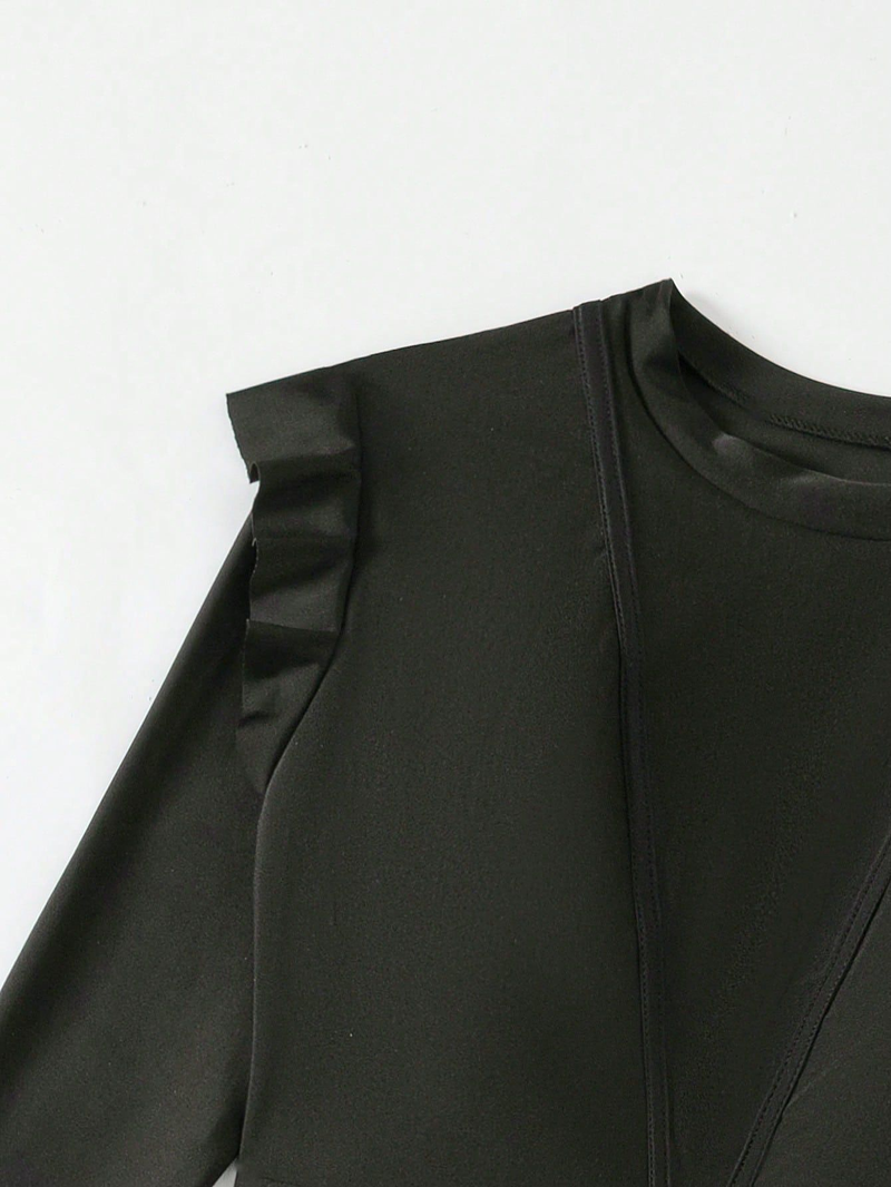 Women's swimsuit split two-piece set ruffled long-sleeved trousers conservative flesh-covering swimsuit_voghion.com