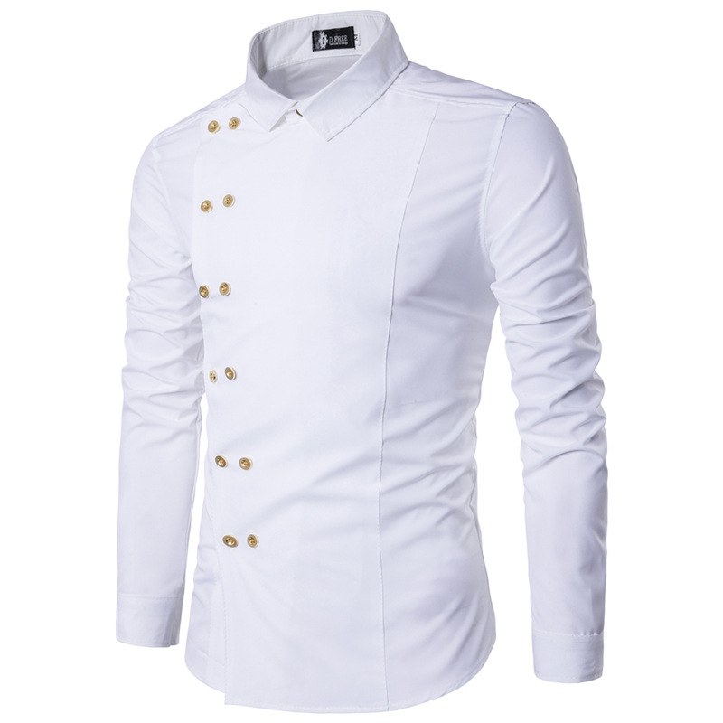 camicia slim a maniche lunghe doppiopetto da uomo Camicia casual da uomo in stile britannico_voghion.com