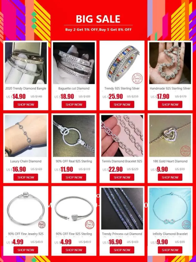 Bracciale alla moda con diamanti Moissanite da 4567 mm, 100 braccialetti da sposa in vero argento sterling 925 per donna_voghion.com