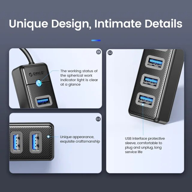 ORICO USB 3.0 HUB 7 ports Splitte Extension haute vitesse pour ordinateur portable Accessoires pour ordinateur portable_voghion.com