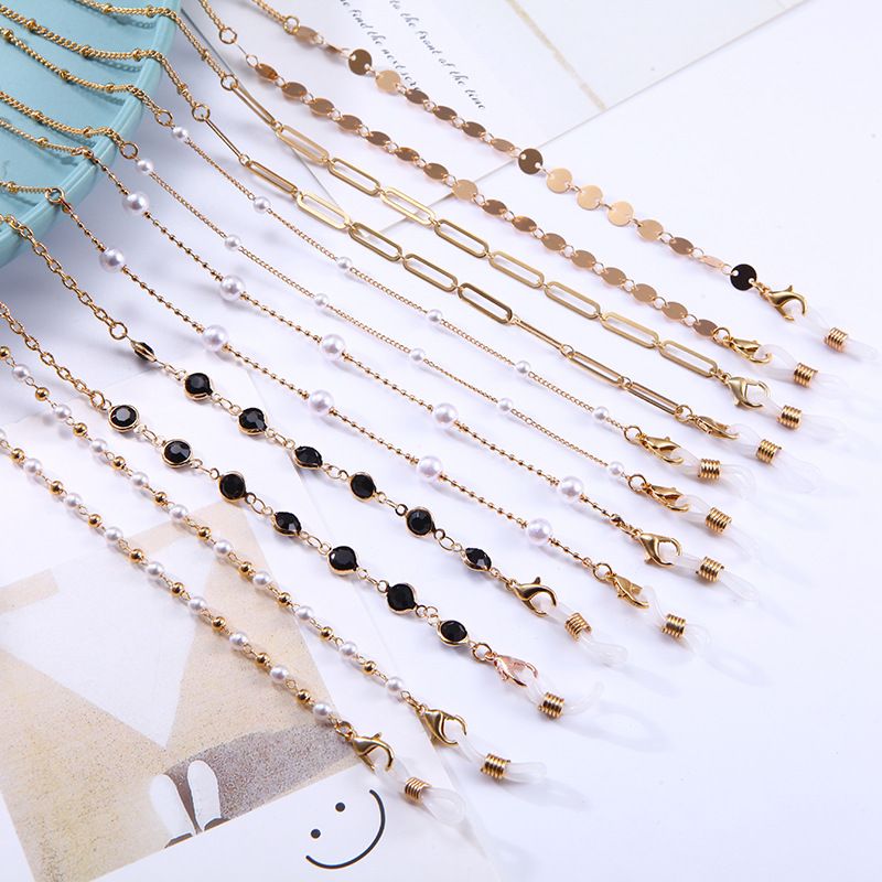Cadena para auriculares de metal con cadena para gafas con cristales de perla y retención de color chapada en oro_voghion.com