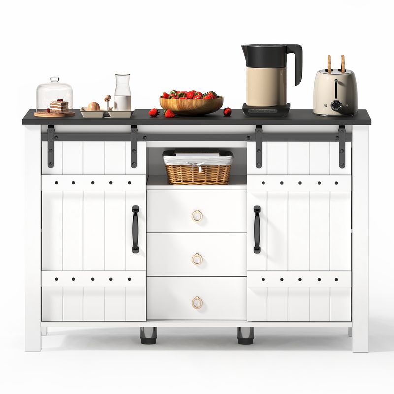 Buffetschrank Bianco 120cm Con Schiebetüren, 3 Schubladen, Rustikaler Holzstil_voghion.com