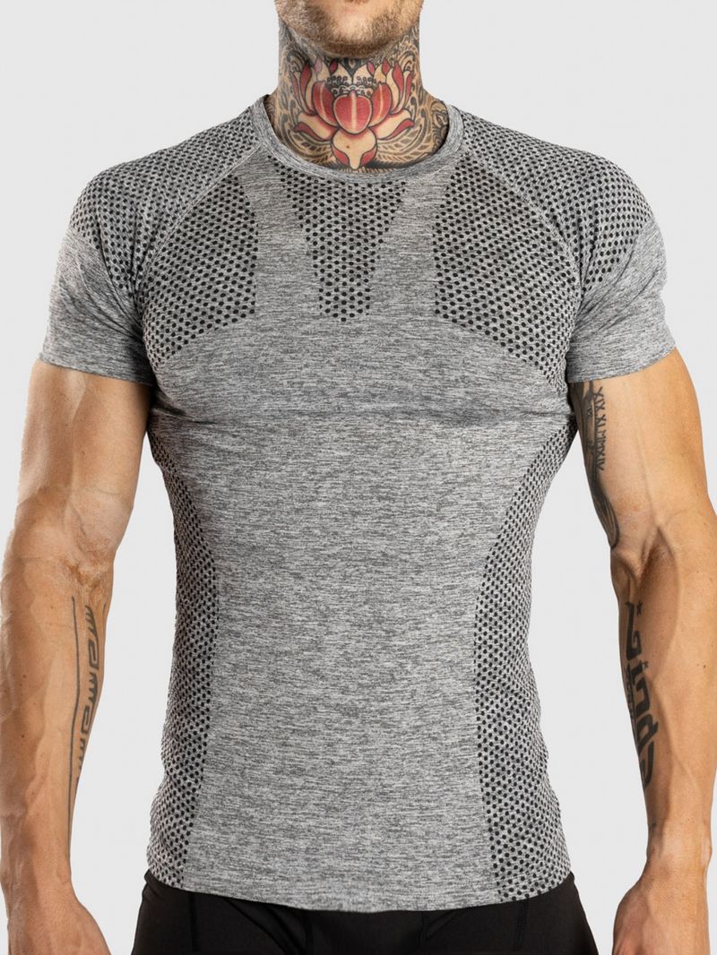 T-shirt de sport à manches courtes pour homme, vêtement de course à pied, imprimé, moulant, taille européenne, séchage rapide, été_voghion.com