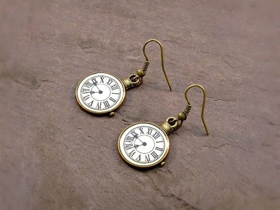 Vintage bronze clock earrings with hook earrings_voghion.com