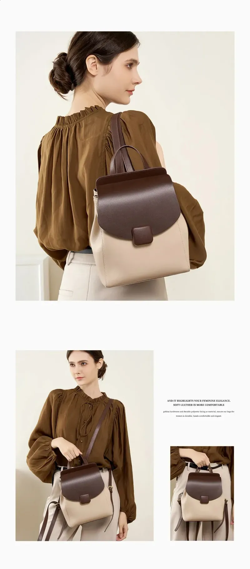 Zency Womens Small Backpack Split Leather Preppy Style Girls Stylish Schoolbag Multipocket Travel Satchel Campus_voghion.com