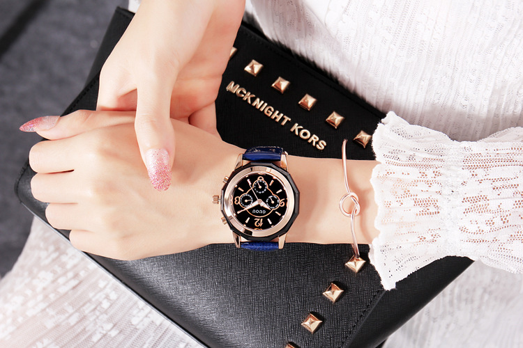 GUOU new style durable and light luxury six-pin trendy watch leather strap personalized fashionable large dial ladies watch_voghion.com