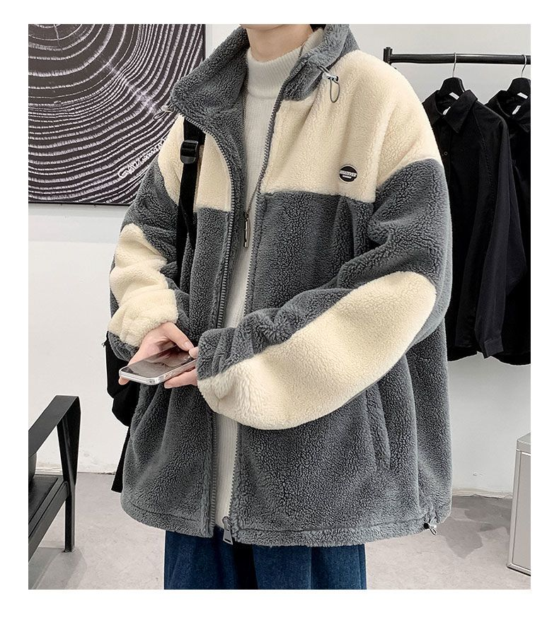 Classic lamb wool men's fashion oversized High street cotton jacket Autumn/Winter plush thickened_voghion.com