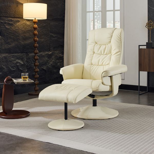 015-Reclining Chair With Ottoman, 360° Swivel PU Leather Recliners With 5 Massage Mode, Adjustable Backrest For Home Or Office, Beige_voghion.com