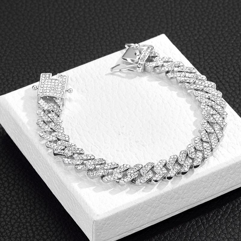 Mężczyźni Kobiety Hip Hop Iced Out Bling Prong Cuban 12mm Paved Rhinestone Link Chain Choker Naszyjnik Moda_voghion.com