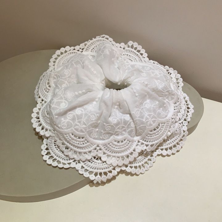 New Korean White Heavy-duty Lace Headband With High-end And Stylish Double Layered French Large Intestine Loop_voghion.com