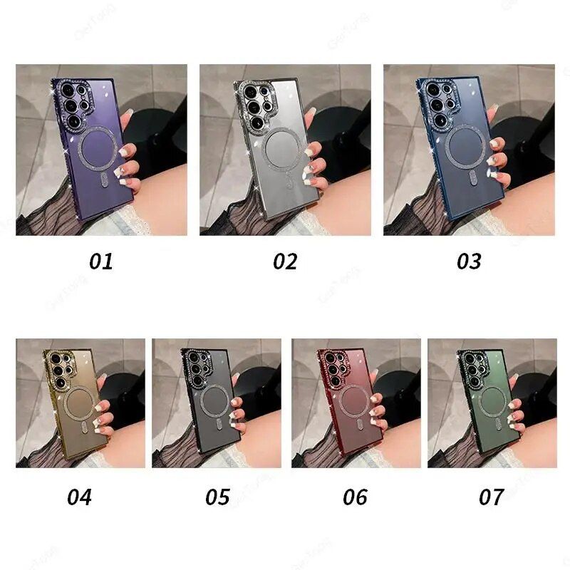 Glitter Galaxy S23 S22 S 24 23 Magnetic Bumper Diamond Cover For Samsung S24 Ultra Case_voghion.com
