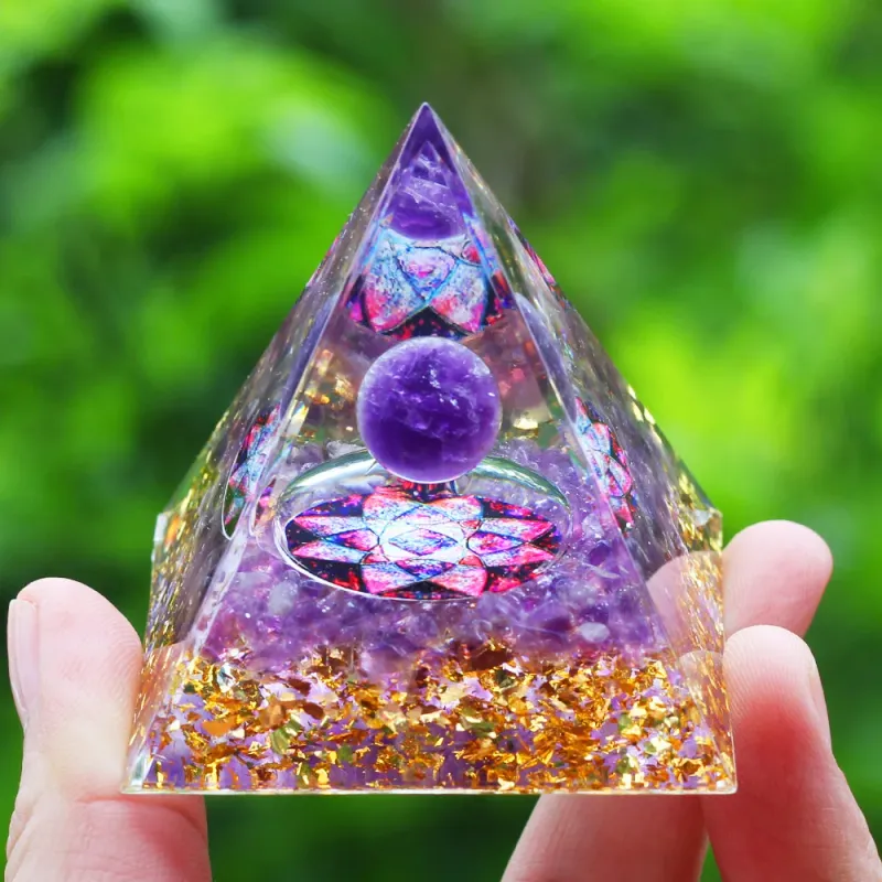Energie-Orgonit, Reiki, natürliche Amethyst-Kugel, Heilkristalle, Chakra-Werkzeug, Ornamente, Harzsteine, Basteln, Kindergeschenk, Pyramide_voghion.com
