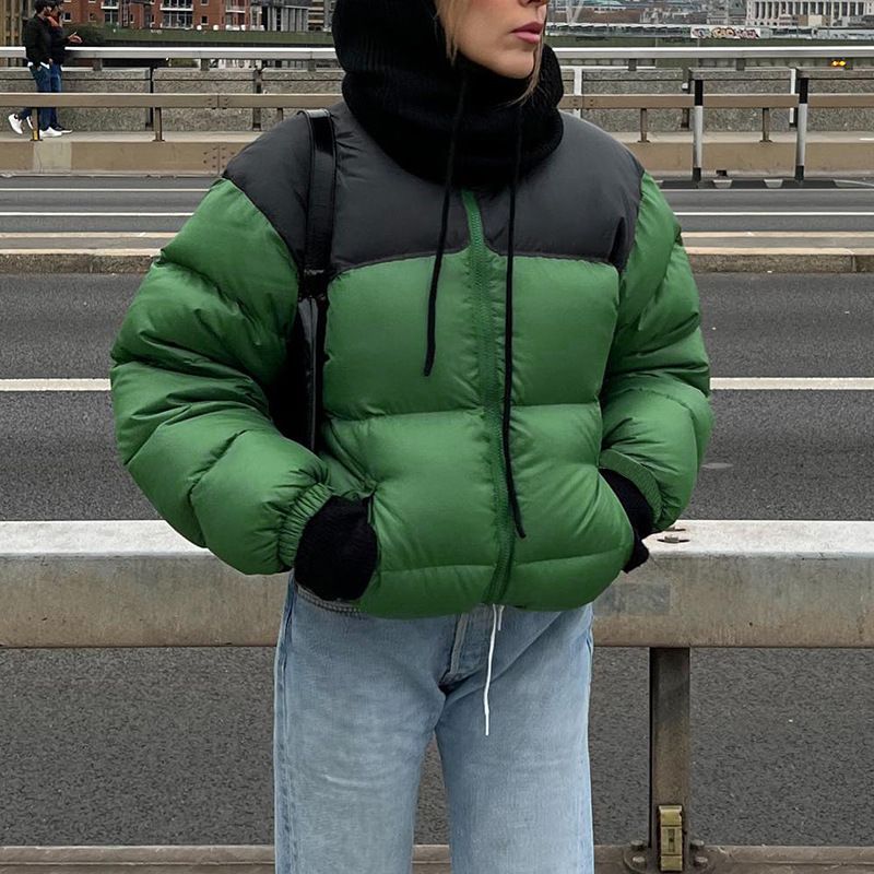 Damenbekleidung Jacke INS trendiger Kontrastfarben-Baumwollmantel kurze Damen-Fliegerjacke_voghion.com