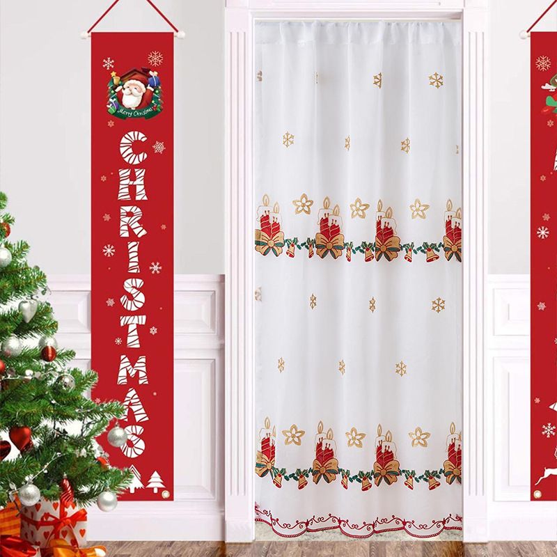 Bestickter Türvorhang mit Weihnachtmotiv – Weihnachtsdeko für Wohnzimmer, Schlafzimmer und Küche, festliches Rentier- und Kerzendesign, halbtransparentes Polyester_voghion.com