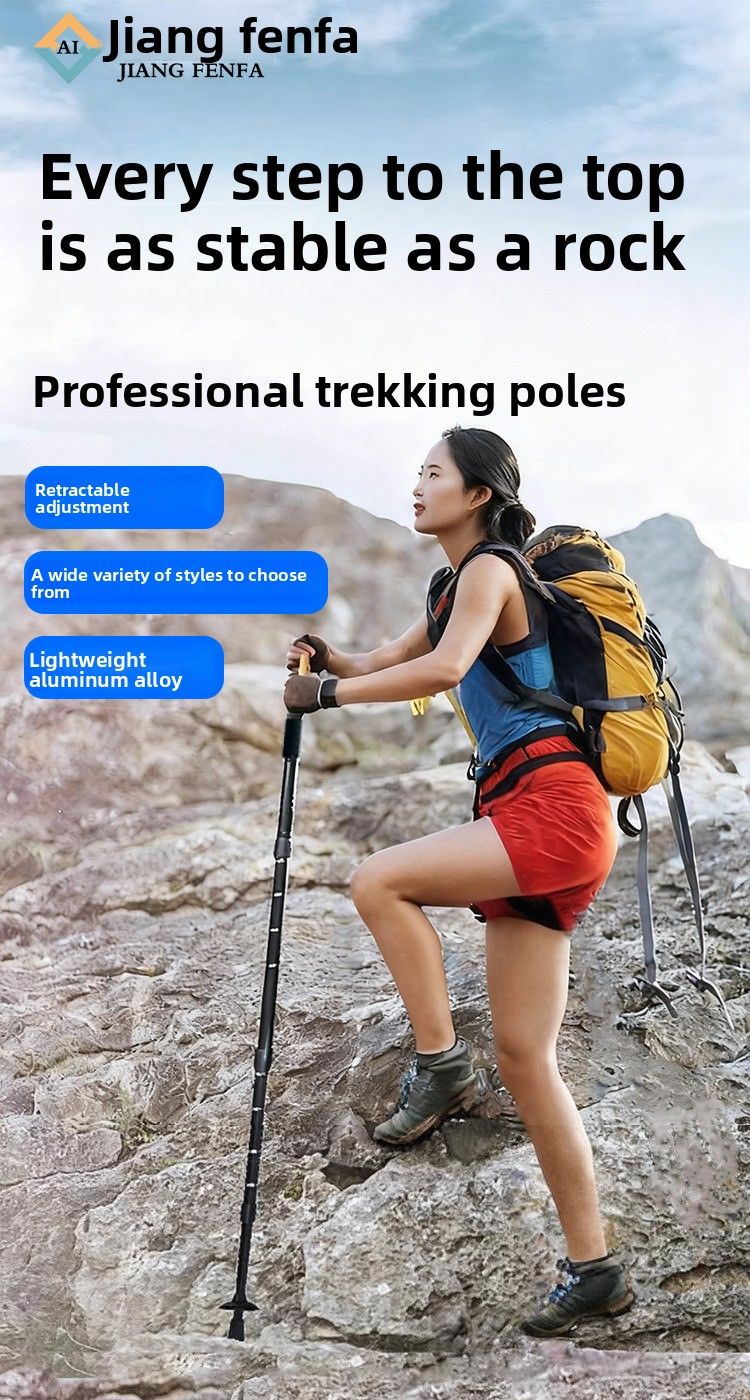 Jiangfenfa Outdoor Trekking Poles Adjustable Telescopic Walking Sticks For Hiking And Backpacking Straight Handle_voghion.com