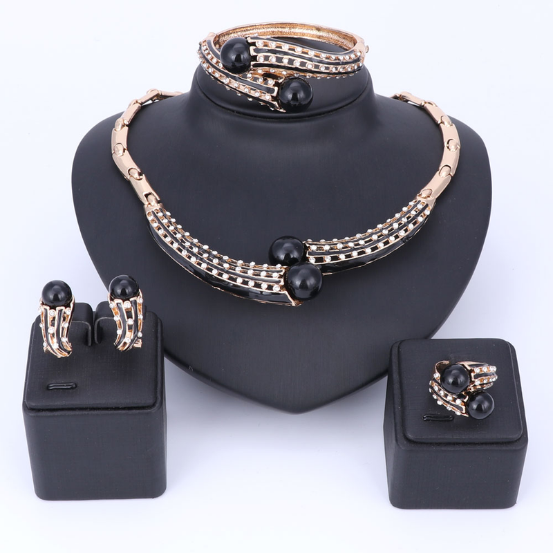 Collar de perlas simuladas de cristal para dama de honor de boda para mujer, pendientes colgantes, brazalete, anillo, conjunto de joyería para disfraz de fiesta_voghion.com