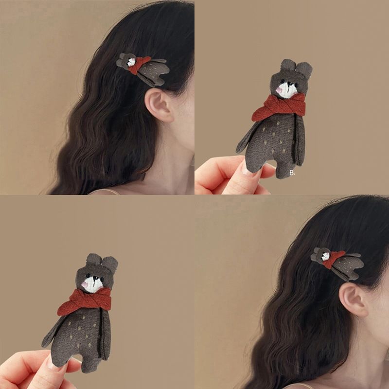 Accesorio para el cabello de niña con diseño de oso de dibujos animados de tela estilo coreano, con flequillo, con forma de corazón_voghion.com