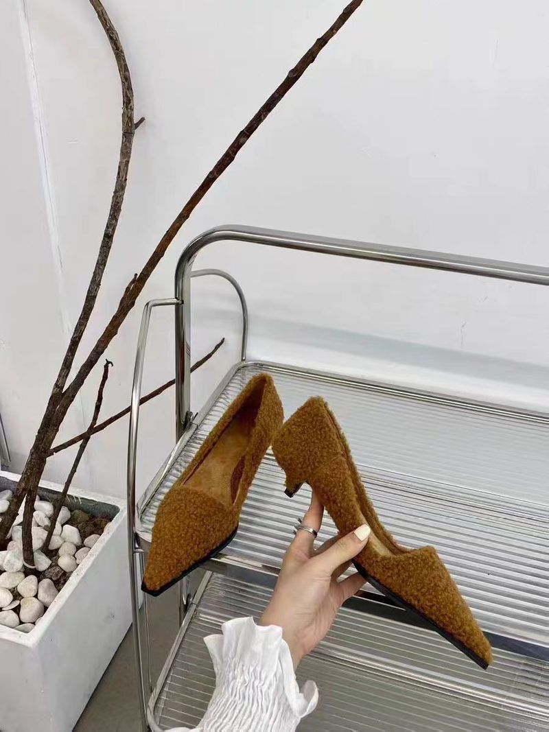 autunno e inverno nuova moda versatile scarpe singole imbottite poco profonde rete rossa punta tacco basso fine con scarpe di lana_voghion.com