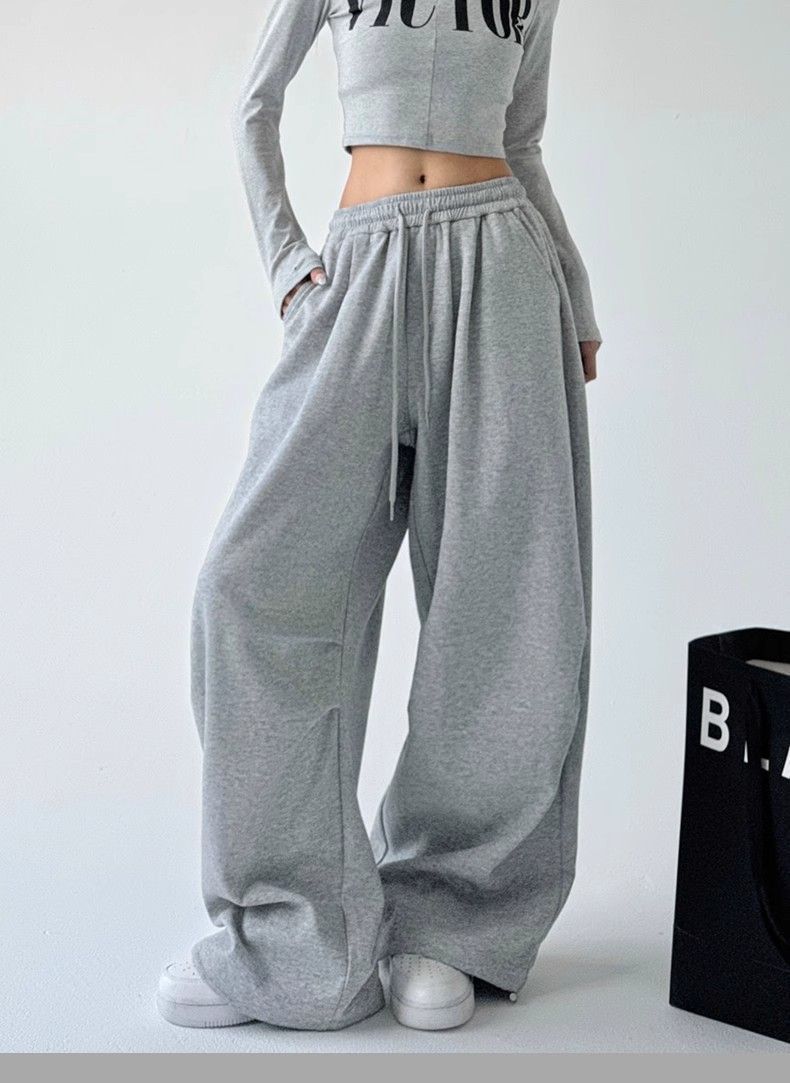 Women's Casual Jogger Pants High Waist Wide Leg Lounge Pants With Pockets Soft Polyester Workout Sweatpants Streetwear Fashion_voghion.com