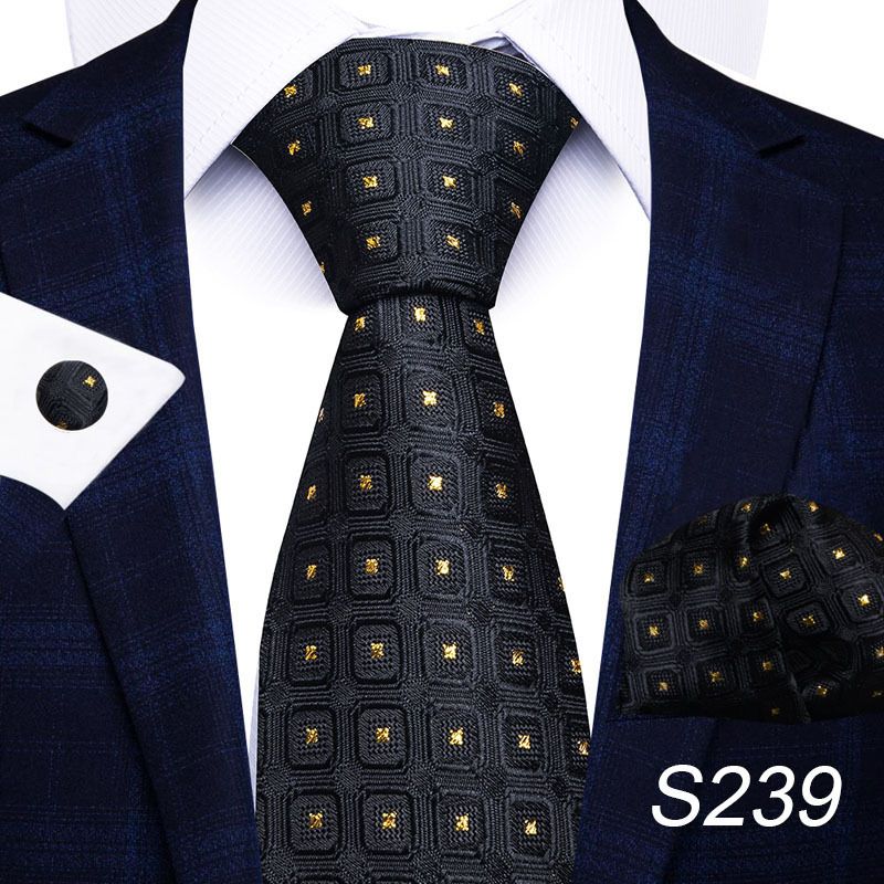 Corbata de seda de poliéster de alta calidad unisex para hombre, corbata formal de color sólido, bolsillo, toalla, gemelos, juego de jacquard_voghion.com