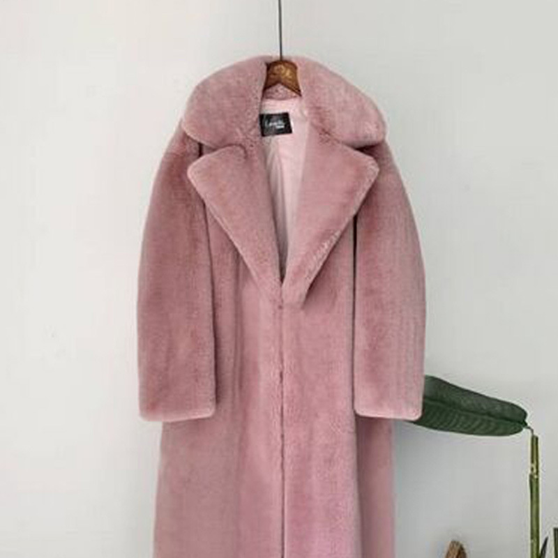 Damenmantel aus Kaninchenfellimitat. Langer Fellimitatmantel für Damen, gepolsterter, warmer Plüschmantel_voghion.com