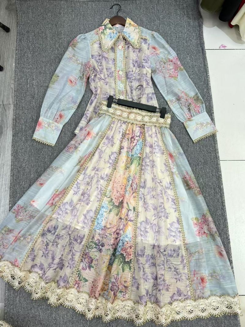 Completo da donna con gonna e top in pizzo stampato a maniche lunghe e design pesante, dieci pezzi_voghion.com